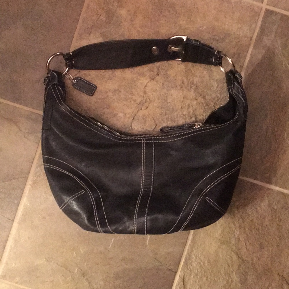Coach black leather shoulder hobo bag
